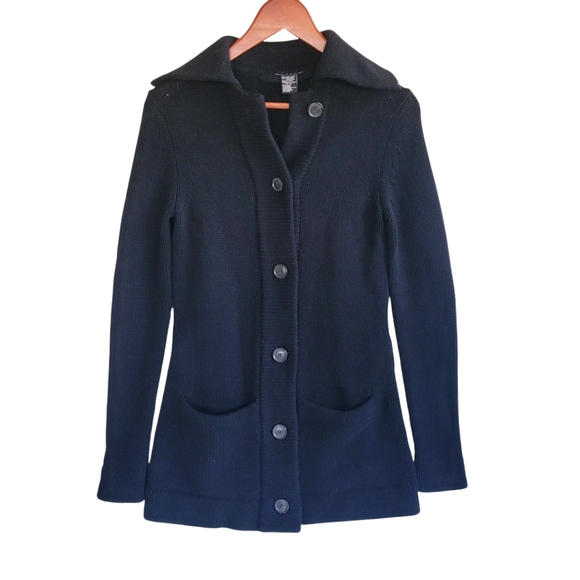 Theory Long Wool Cashmer Cardigan Sweater Black Women's P/TP - Picture 1 of 6
